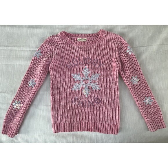 Margaux & Lexi Girls Pink Ribbed Snowflake Pullover Holiday Sweater Sz M New - Picture 1 of 7